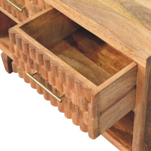 English Elm Solid Mango Wood Shoe Storage Bench with Two Drawers and Open Shelf for Entryway B182P372184