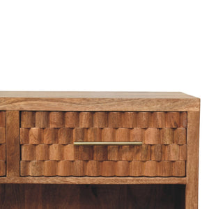 English Elm Solid Mango Wood Shoe Storage Bench with Two Drawers and Open Shelf for Entryway B182P372184