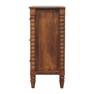 English Elm Solid Mango Wood 3 Drawer Chest with Spindle Detail Amber Oak Bedroom Storage B182P372187