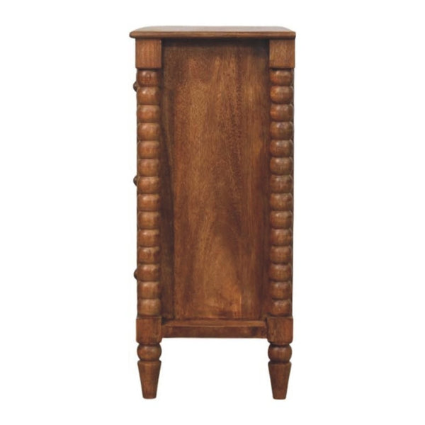 English Elm Solid Mango Wood 3 Drawer Chest with Spindle Detail Amber Oak Bedroom Storage B182P372187