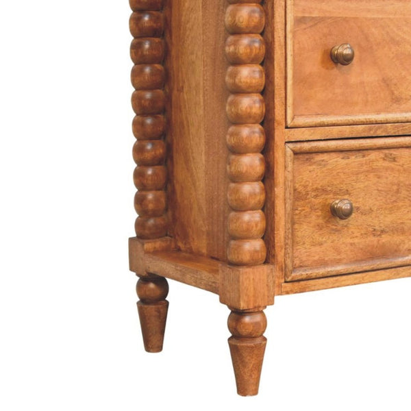 English Elm Solid Mango Wood 3 Drawer Chest with Spindle Detail Amber Oak Bedroom Storage B182P372187