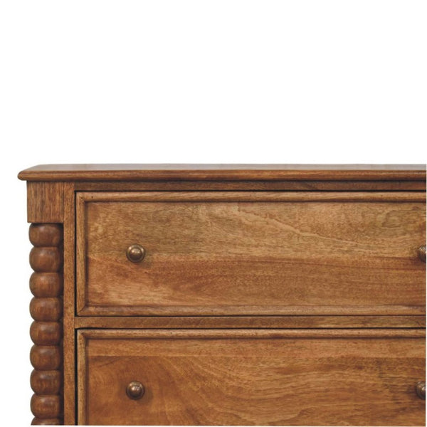 English Elm Solid Mango Wood 3 Drawer Chest with Spindle Detail Amber Oak Bedroom Storage B182P372187