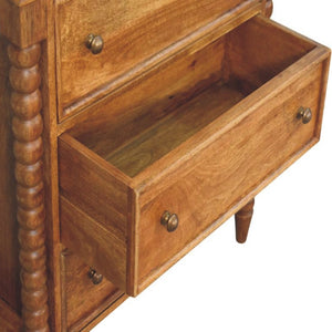 English Elm Solid Mango Wood 3 Drawer Chest with Spindle Detail Amber Oak Bedroom Storage B182P372187