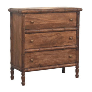 English Elm Solid Mango Wood Chest with Hand-carved Bamboo Motif Drawers for Warm Bedroom Decor B182P372190