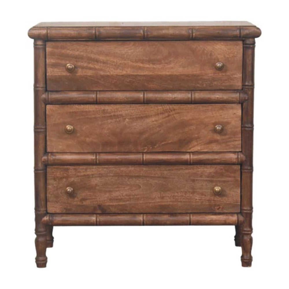English Elm Solid Mango Wood Chest with Hand-carved Bamboo Motif Drawers for Warm Bedroom Decor B182P372190