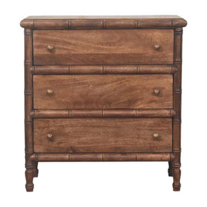 English Elm Solid Mango Wood Chest with Hand-carved Bamboo Motif Drawers for Warm Bedroom Decor B182P372190