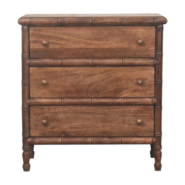 English Elm Solid Mango Wood Chest with Hand-carved Bamboo Motif Drawers for Warm Bedroom Decor B182P372190