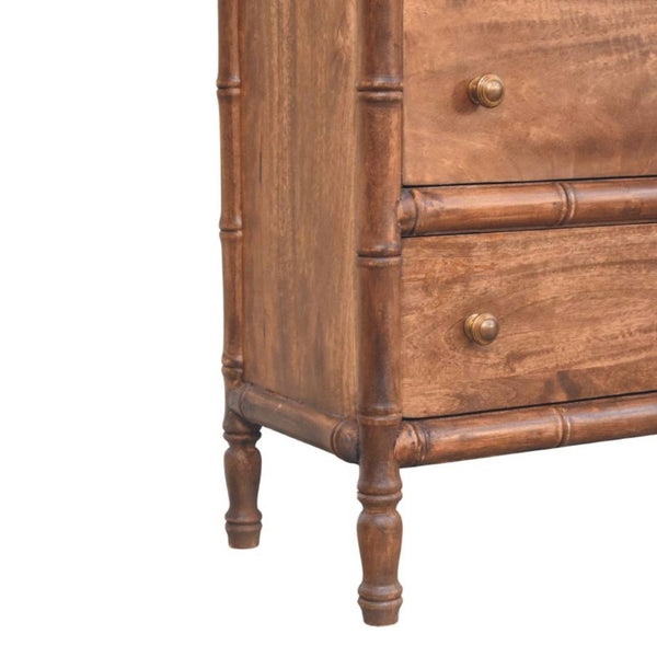 English Elm Solid Mango Wood Chest with Hand-carved Bamboo Motif Drawers for Warm Bedroom Decor B182P372190