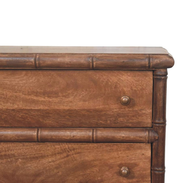 English Elm Solid Mango Wood Chest with Hand-carved Bamboo Motif Drawers for Warm Bedroom Decor B182P372190