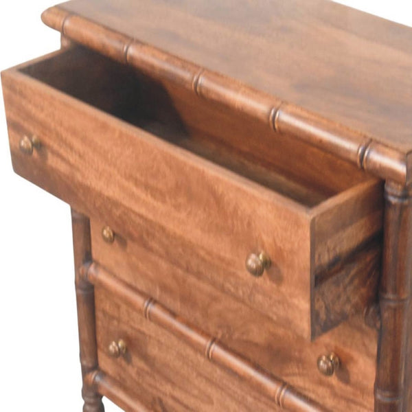 English Elm Solid Mango Wood Chest with Hand-carved Bamboo Motif Drawers for Warm Bedroom Decor B182P372190