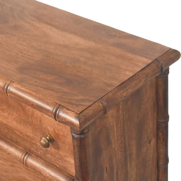English Elm Solid Mango Wood Chest with Hand-carved Bamboo Motif Drawers for Warm Bedroom Decor B182P372190
