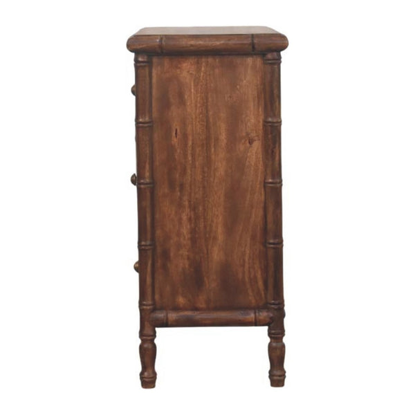 English Elm Solid Mango Wood Chest with Hand-carved Bamboo Motif Drawers for Warm Bedroom Decor B182P372190
