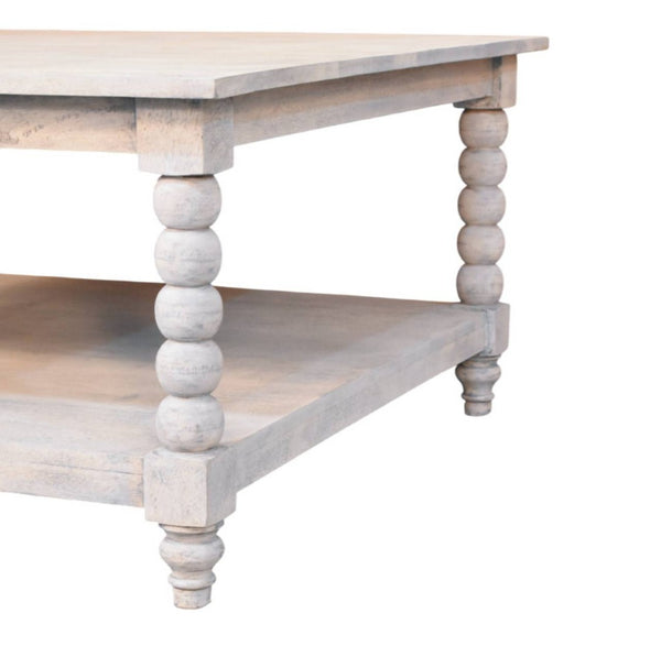 English Elm Solid Mango Wood Round Coffee Table Woven Rattan Bohemian Living Room Accent Acid Wash B182P391936