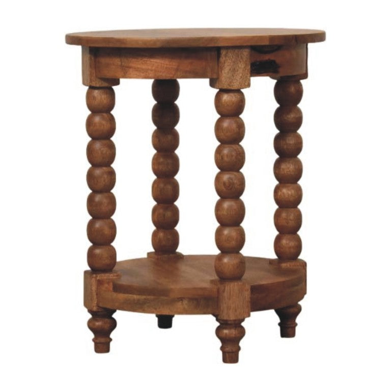 English Elm Solid Mango Wood Round Side Table with Hand-Carved Barley Twist Legs in Teak Finish B182P391941