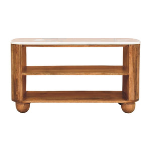 English Elm Artisan Furniture Mango Wood Shoe Cabinet with Marble Top Golden Teak Entryway B182P435784