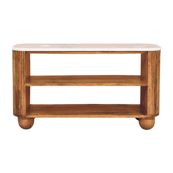 English Elm Artisan Furniture Mango Wood Shoe Cabinet with Marble Top Golden Teak Entryway B182P435784