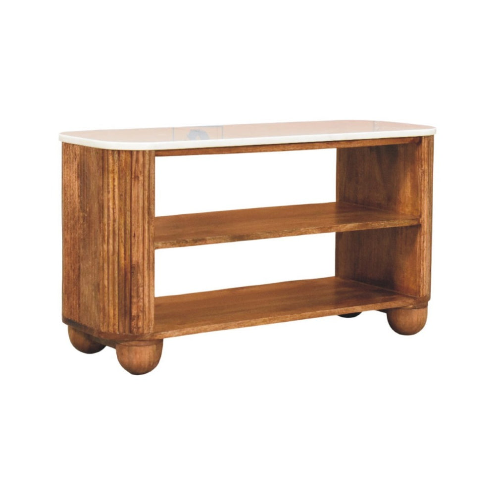 English Elm Artisan Furniture Mango Wood Shoe Cabinet with Marble Top Golden Teak Entryway B182P435784