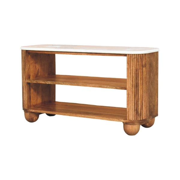 English Elm Artisan Furniture Mango Wood Shoe Cabinet with Marble Top Golden Teak Entryway B182P435784