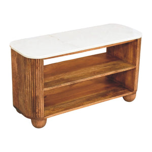 English Elm Artisan Furniture Mango Wood Shoe Cabinet with Marble Top Golden Teak Entryway B182P435784