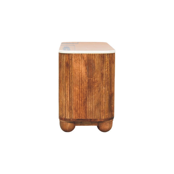 English Elm Artisan Furniture Mango Wood Shoe Cabinet with Marble Top Golden Teak Entryway B182P435784