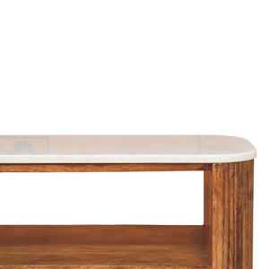 English Elm Artisan Furniture Mango Wood Shoe Cabinet with Marble Top Golden Teak Entryway B182P435784