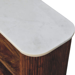 English Elm Artisan Furniture Mango Wood Shoe Cabinet with Marble Top Golden Teak Entryway B182P435784