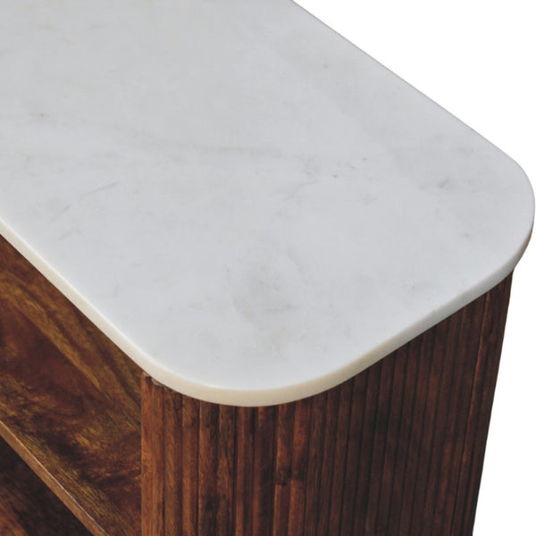 English Elm Artisan Furniture Mango Wood Shoe Cabinet with Marble Top Golden Teak Entryway B182P435784