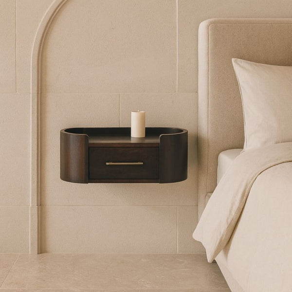 English Elm Artisan Solid Mango Wood Floating Nightstand with Curved Edge and Mocha Finish B182P443504