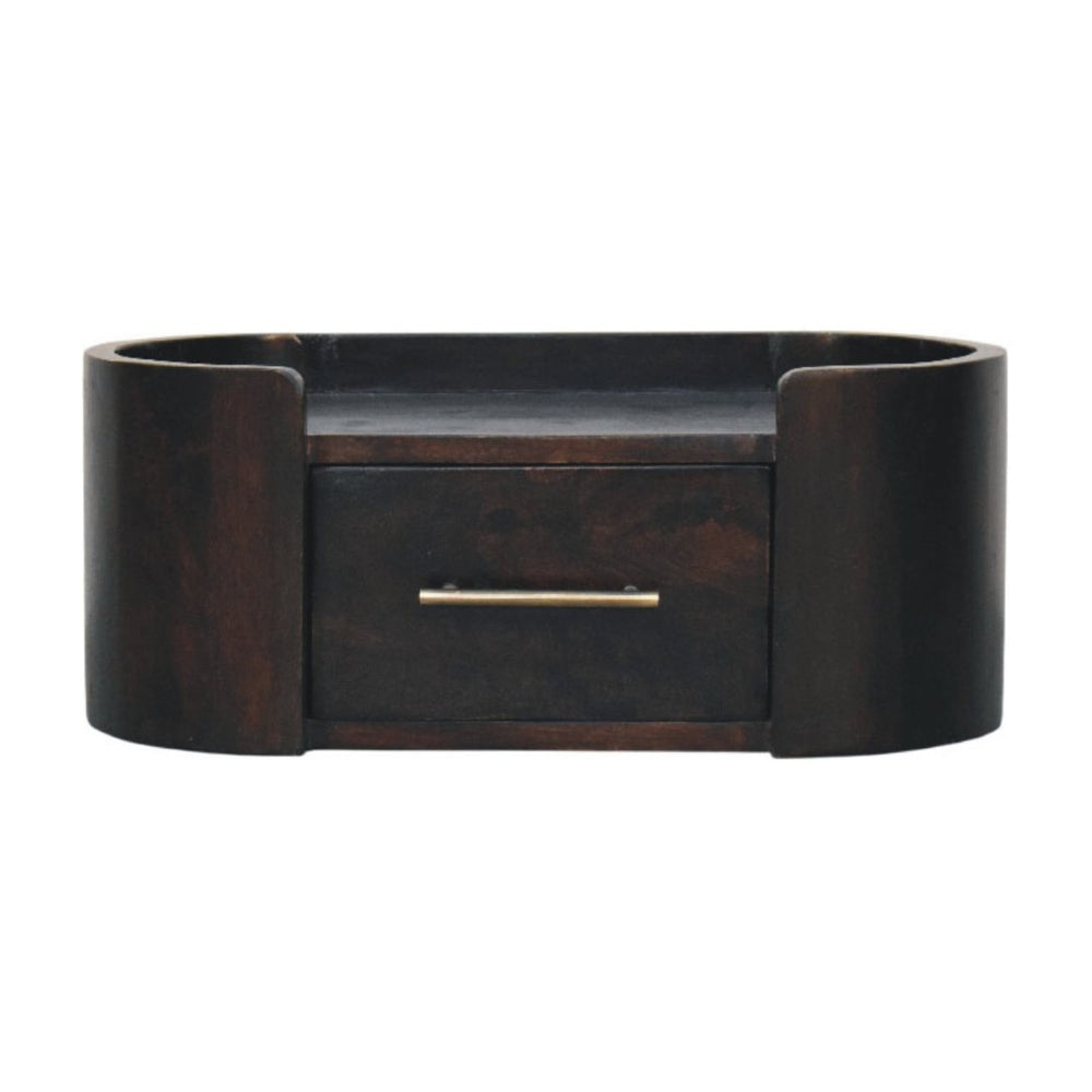 English Elm Artisan Solid Mango Wood Floating Nightstand with Curved Edge and Mocha Finish B182P443504