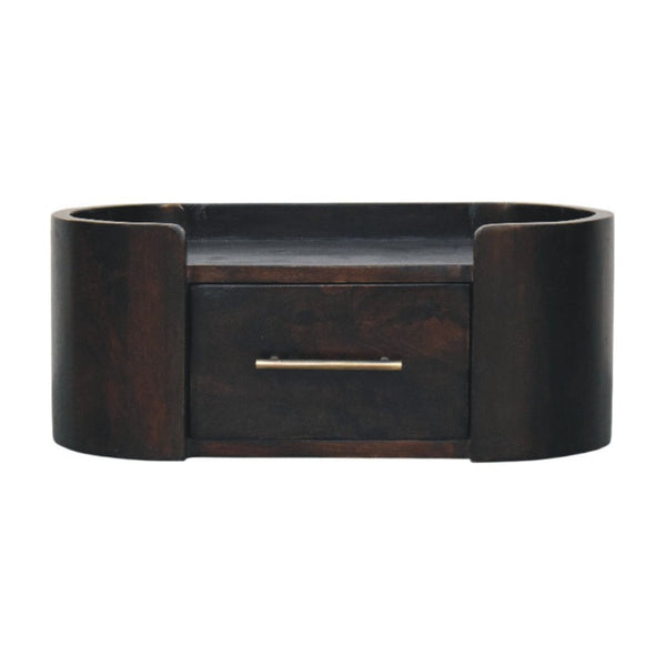 English Elm Artisan Solid Mango Wood Floating Nightstand with Curved Edge and Mocha Finish B182P443504