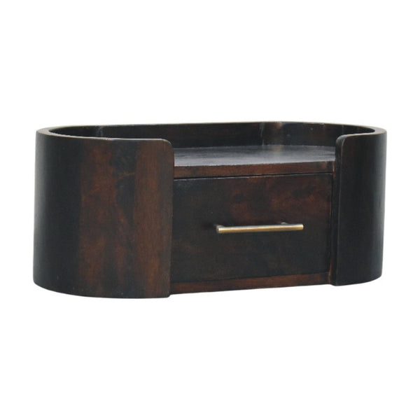 English Elm Artisan Solid Mango Wood Floating Nightstand with Curved Edge and Mocha Finish B182P443504