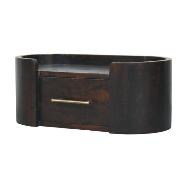 English Elm Artisan Solid Mango Wood Floating Nightstand with Curved Edge and Mocha Finish B182P443504