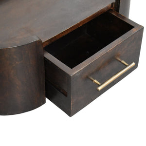 English Elm Artisan Solid Mango Wood Floating Nightstand with Curved Edge and Mocha Finish B182P443504