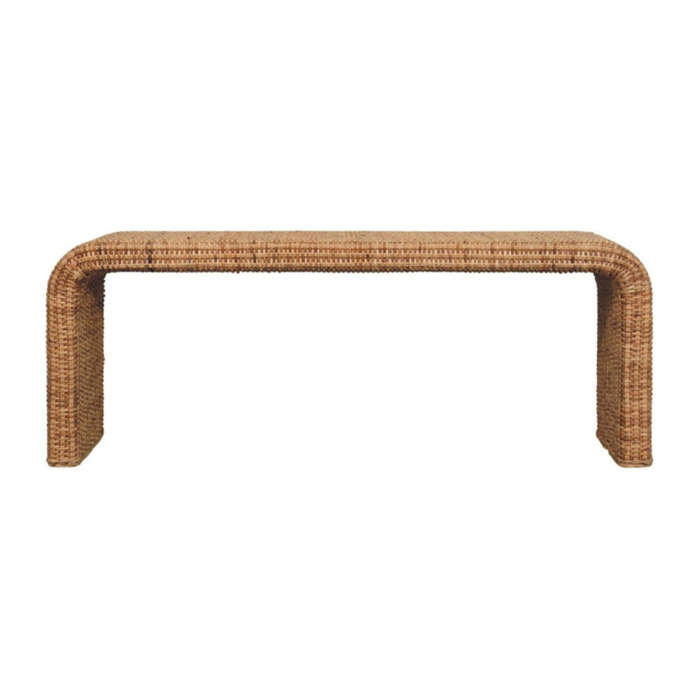 English Elm Rattan Handwoven Solid Wood Bench Mid Century Modern Bedroom Entryway Accent Seat B182P447432
