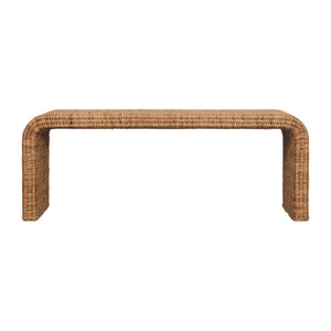 English Elm Rattan Handwoven Solid Wood Bench Mid Century Modern Bedroom Entryway Accent Seat B182P447432