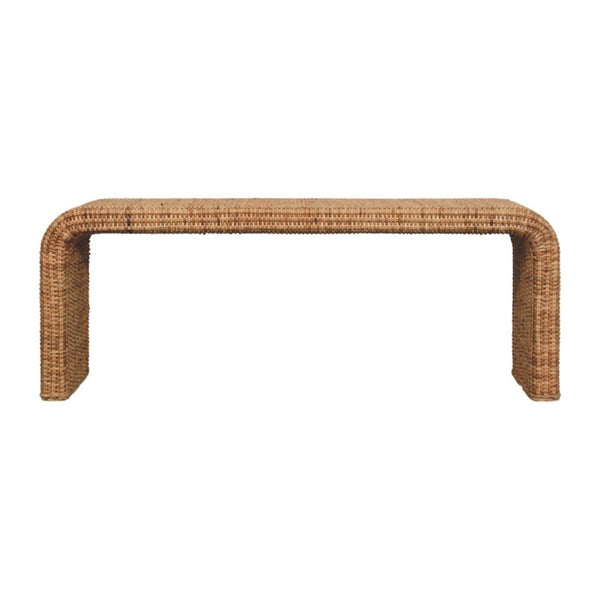 English Elm Rattan Handwoven Solid Wood Bench Mid Century Modern Bedroom Entryway Accent Seat B182P447432
