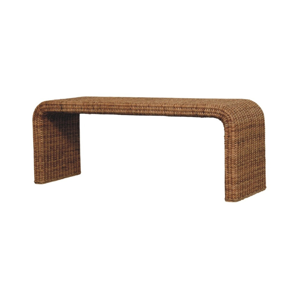 English Elm Rattan Handwoven Solid Wood Bench Mid Century Modern Bedroom Entryway Accent Seat B182P447432