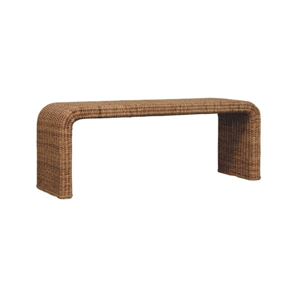 English Elm Rattan Handwoven Solid Wood Bench Mid Century Modern Bedroom Entryway Accent Seat B182P447432