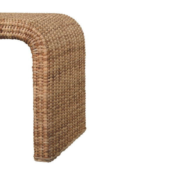 English Elm Rattan Handwoven Solid Wood Bench Mid Century Modern Bedroom Entryway Accent Seat B182P447432