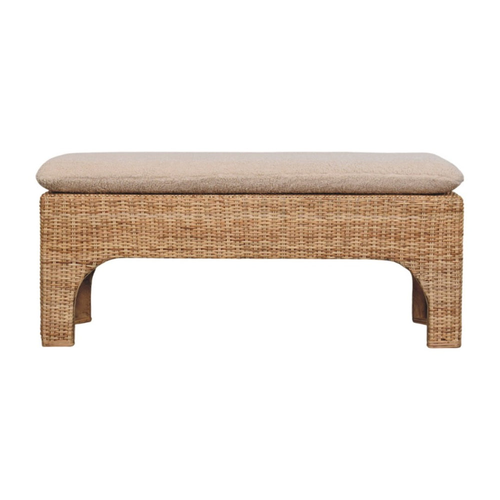 English Elm Rattan Solid Wood Bench Handcrafted Mid-century Console for Entryway or Bedroom B182P447433