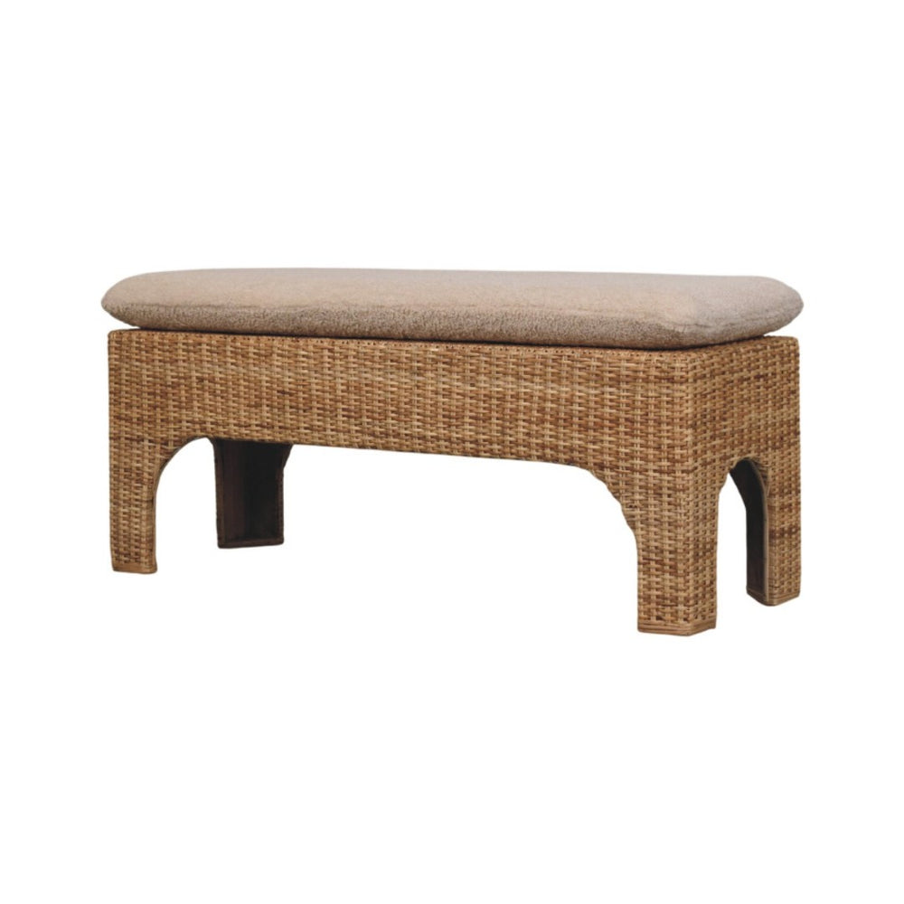 English Elm Rattan Solid Wood Bench Handcrafted Mid-century Console for Entryway or Bedroom B182P447433