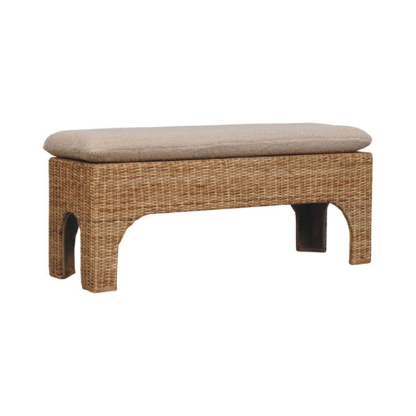English Elm Rattan Solid Wood Bench Handcrafted Mid-century Console for Entryway or Bedroom B182P447433