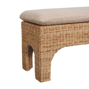 English Elm Rattan Solid Wood Bench Handcrafted Mid-century Console for Entryway or Bedroom B182P447433