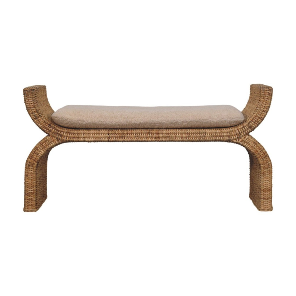 English Elm Rattan Weave Boucle Upholstered Bench with Solid Wood Frame for Bedroom Entryway B182P447434