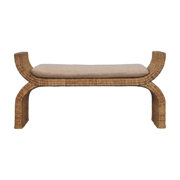 English Elm Rattan Weave Boucle Upholstered Bench with Solid Wood Frame for Bedroom Entryway B182P447434