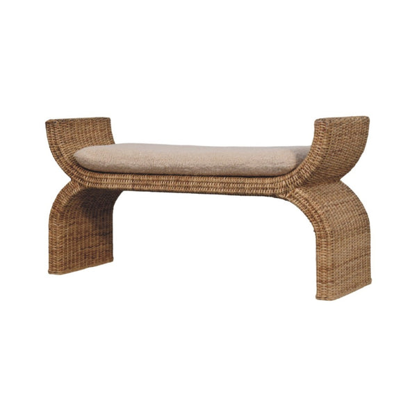English Elm Rattan Weave Boucle Upholstered Bench with Solid Wood Frame for Bedroom Entryway B182P447434