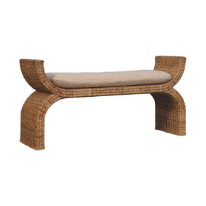 English Elm Rattan Weave Boucle Upholstered Bench with Solid Wood Frame for Bedroom Entryway B182P447434