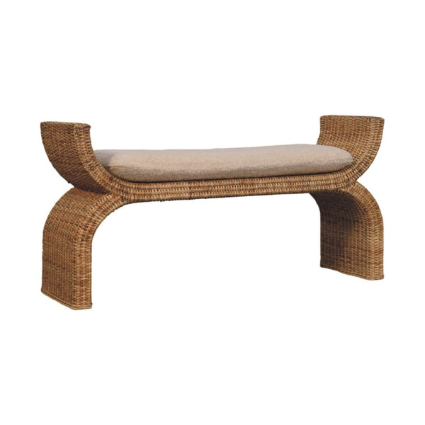 English Elm Rattan Weave Boucle Upholstered Bench with Solid Wood Frame for Bedroom Entryway B182P447434