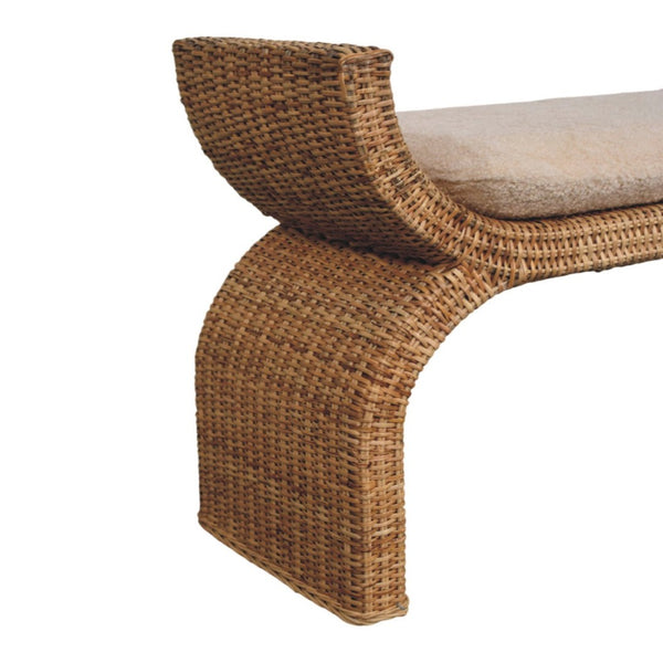 English Elm Rattan Weave Boucle Upholstered Bench with Solid Wood Frame for Bedroom Entryway B182P447434