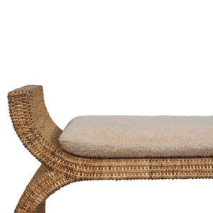 English Elm Rattan Weave Boucle Upholstered Bench with Solid Wood Frame for Bedroom Entryway B182P447434